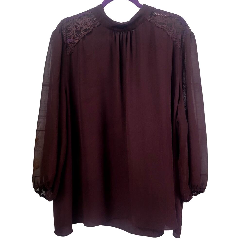 Cato Maroon 3/4 Sleeve Sheer Mock Neck Blouse Size 26/28W‎